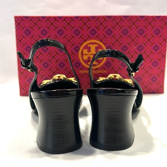 Tory Burch JESSA SLINGBACK HEEL in Perfect Black Patent Leather 8 NWT $378 - Picture 13 of 16